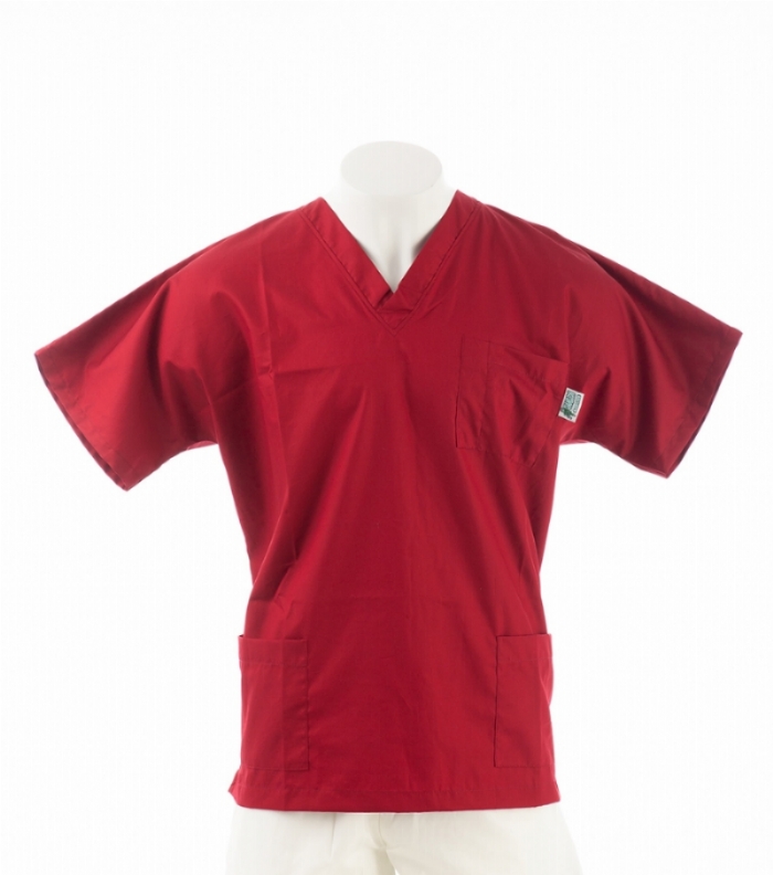  Claret Short Sleeve Scrub Top with Side Pockets 100% Cotton