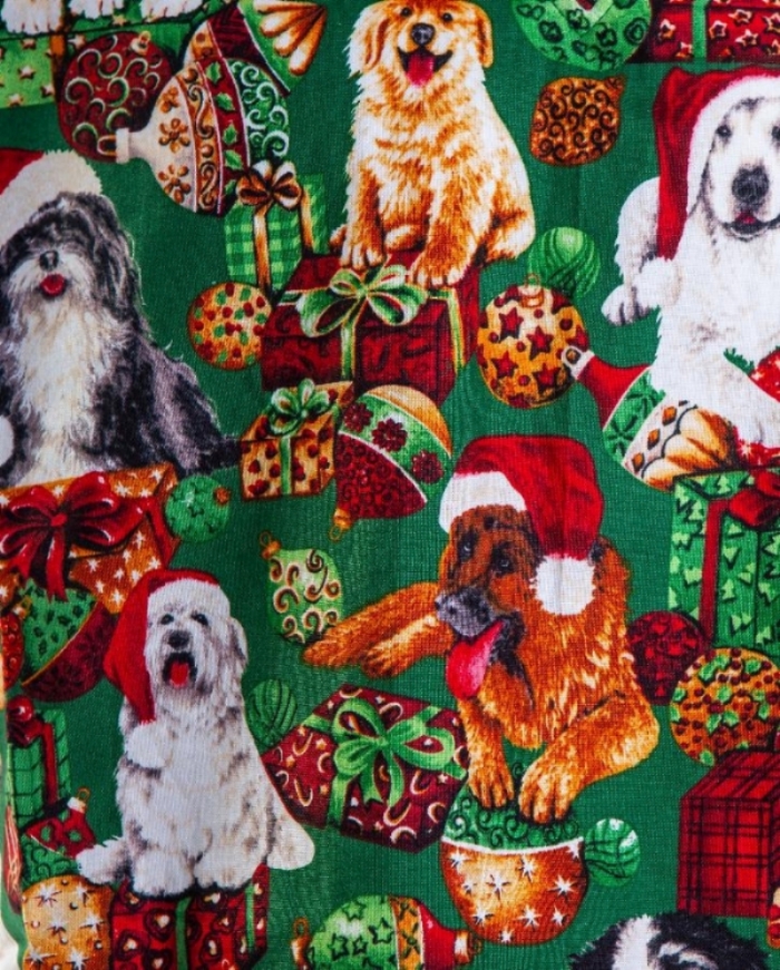 Christmas Dogs Short Sleeve Scrub Top 100% Cotton