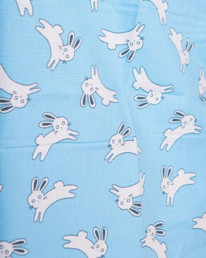 Blue Jumping Rabbits Short Sleeve Scrub Top 100% Cotton