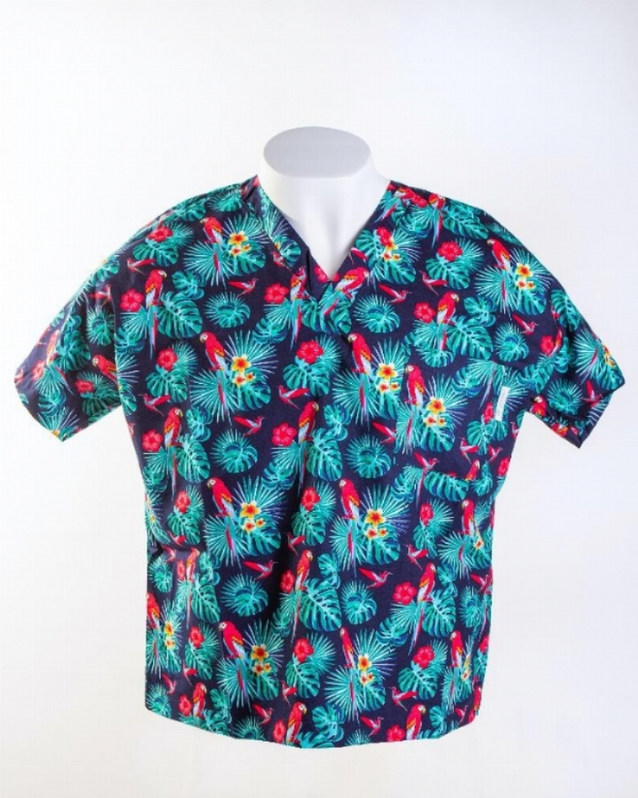 Rose & Parrot Navy Short Sleeve Scrub Top 100% Cotton