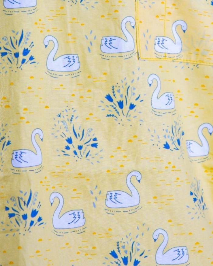 Yellow Majestic Swan Short Sleeve Scrub Top 100% Cotton