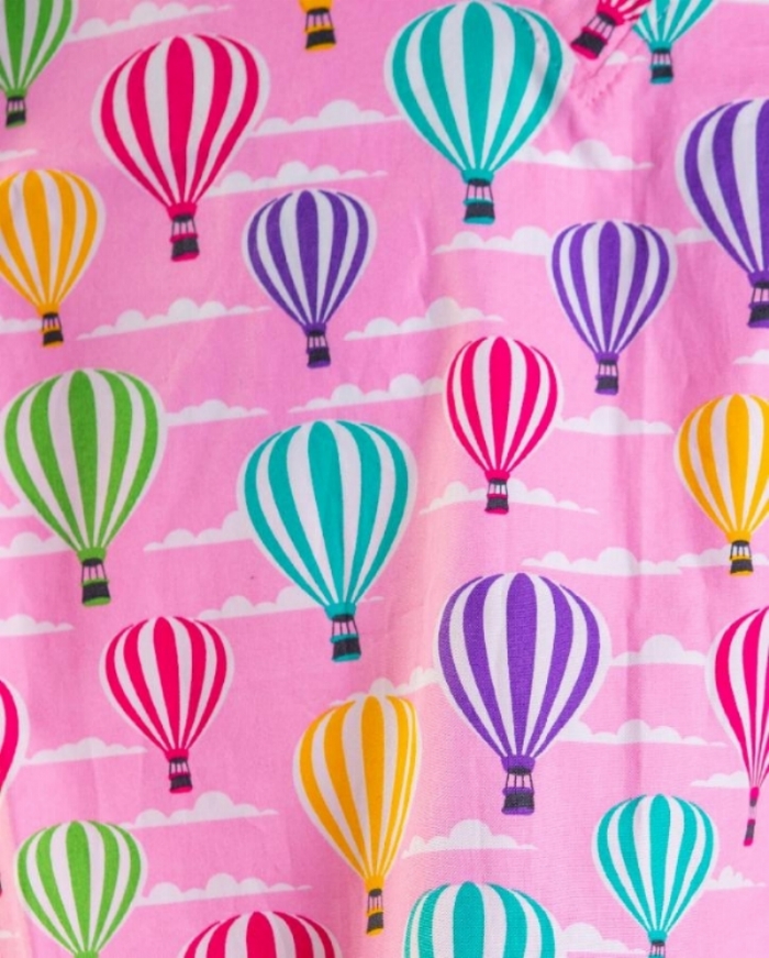 Pink Hot Air Balloons Short Sleeve Scrub Top 100% Cotton