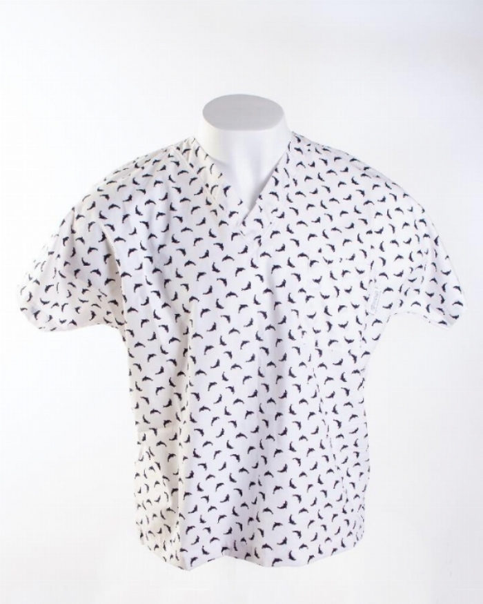 White Dolphin Short Sleeve Scrub Top 100% Cotton