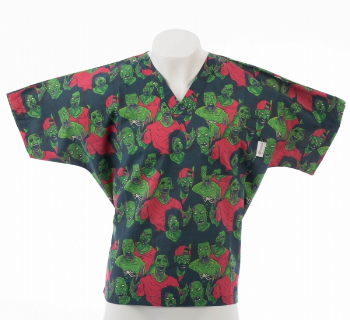 Zombie Halloween Short Sleeve Scrub Top 100% Cotton 
