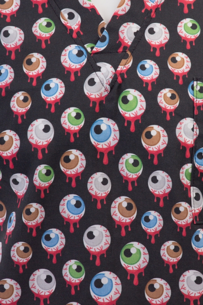 Blood Shot Eyes Halloween Short Sleeve Scrub Top 100% Cotton 
