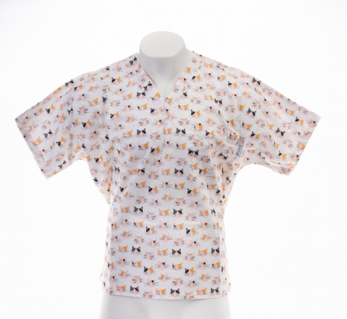 Kitty Cat White Short Sleeve Scrub Top 100% Cotton