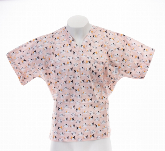 Kitty Cat Blush Short Sleeve Scrub Top 100% Cotton