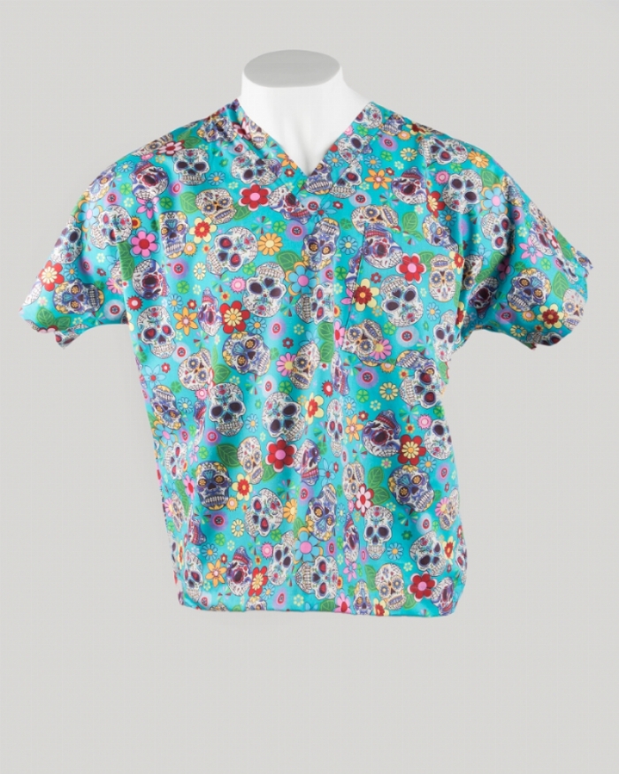 Turquoise Halloween Short Sleeve Scrub Top 100% Cotton