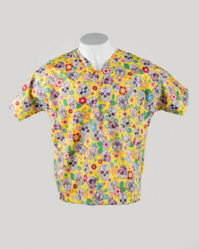 Yellow Halloween Short Sleeve Scrub Top 100% Cotton