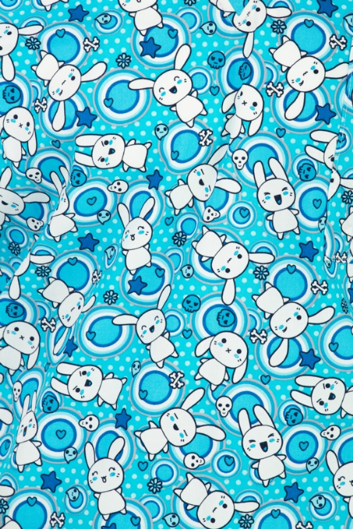 Blue Space Bunnies Short Sleeve Scrub Top 100% Cotton