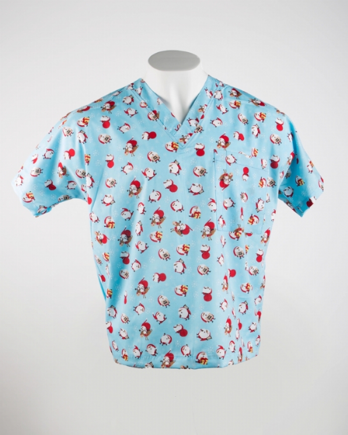 Christmas Santa Short Sleeve Scrub Top 100% Cotton