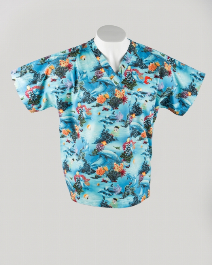 Dolphins Short Sleeve Scrub Top 100% Cotton