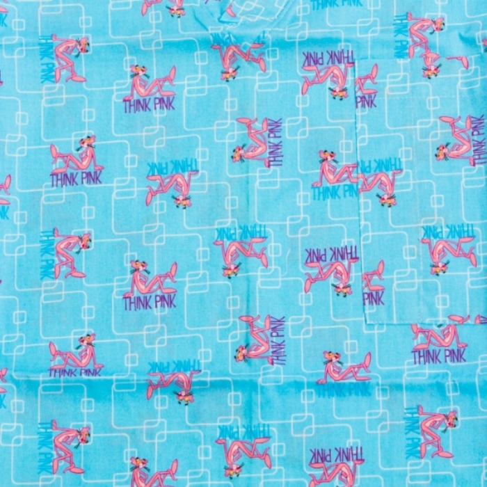 Blue Pink Panther Short Sleeve Scrub Top 100% Cotton