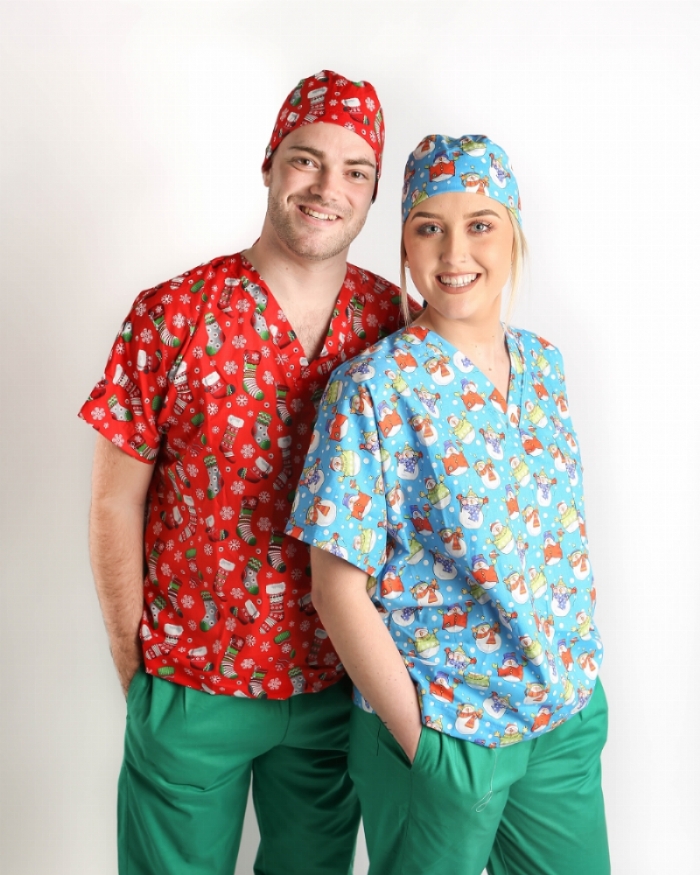 Christmas Stocking Short Sleeve Scrub Top 100% Cotton