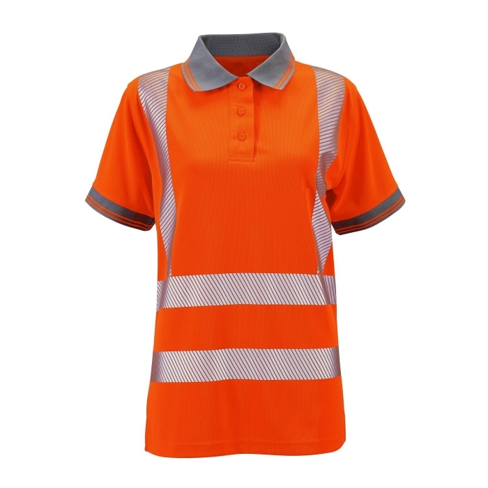 Ladies Hi Vis Orange Savannah Birds Eye Polo