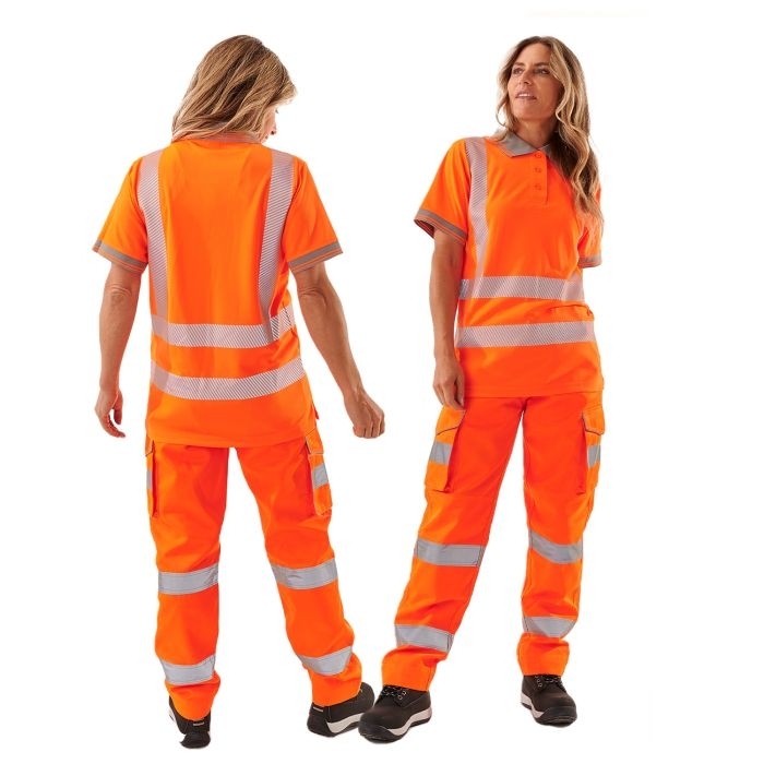 Ladies Hi Vis Orange Savannah Birds Eye Polo