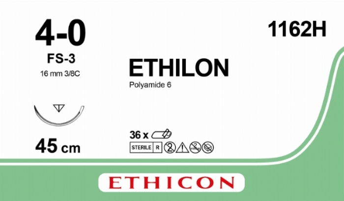 Ethicon ETHILON™ Black Monofilament Non-Absorbable Surgical Suture – USP 4-0 – 18 in (45 cm) – Black – FS-3 Reverse Cutting Needle 19 mm – 3/8 Circle – 1162H (Box of 36)