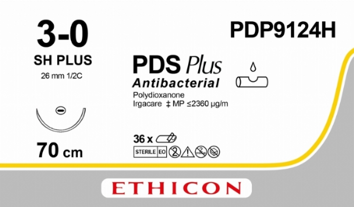 Ethicon PDS® Plus Antibacterial (Polydioxanone) Violet Absorbable Surgical Suture – USP 3-0 – 70 cm – SH Taper Point Needle – PDP9124H (Box of 36)