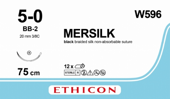 Ethicon MERSILK® Silk Black Braided Non-Absorbable Surgical Suture – USP 5-0 – 75 cm (30 inch) – BB-2 Conventional Cutting Needle – W596 (Box of 12)