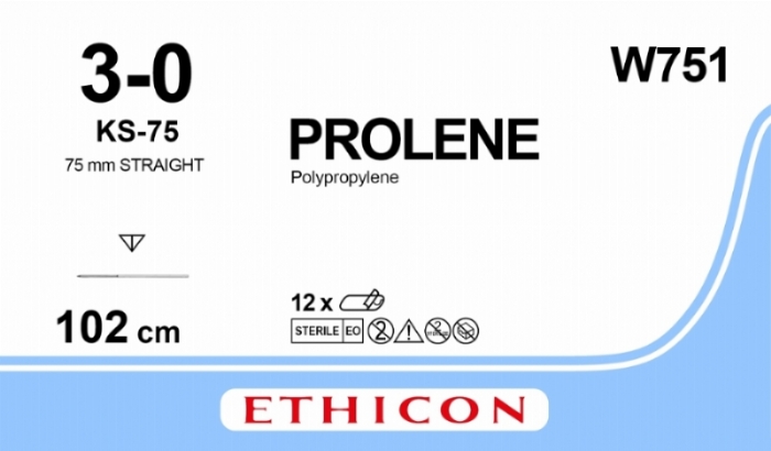 Ethicon PROLENE™ Polypropylene Blue Non-Absorbable Surgical Suture – USP 3-0 – 100 cm – KS-75 Needle – W751 (Box of 12)