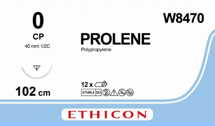 Ethicon PROLENE® Polypropylene Blue Non-Absorbable Veterinary Surgical Suture – USP 0 – 100 cm – CP Reverse Cutting Needle (40 mm) – W8470 (Box of 12)