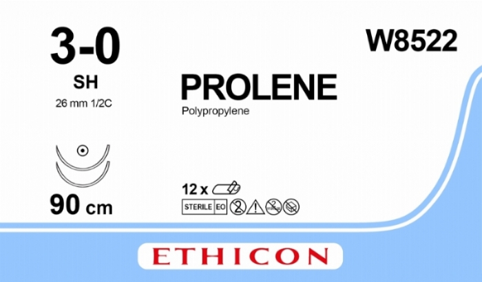 Ethicon PROLENE® Polypropylene Blue Non-Absorbable Veterinary Surgical Suture – USP 3-0 – 90 cm – Double-Armed SH Taper Point Needles (26 mm) – W8522 (Box of 12)