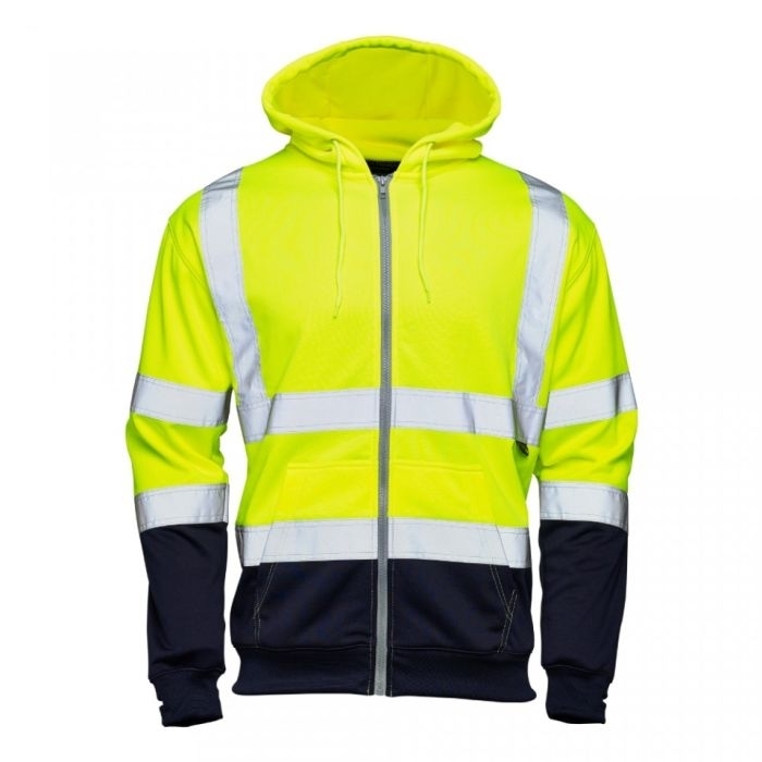 Hi Vis Yellow 2 Tone Hooded Zipped Sweatshirt