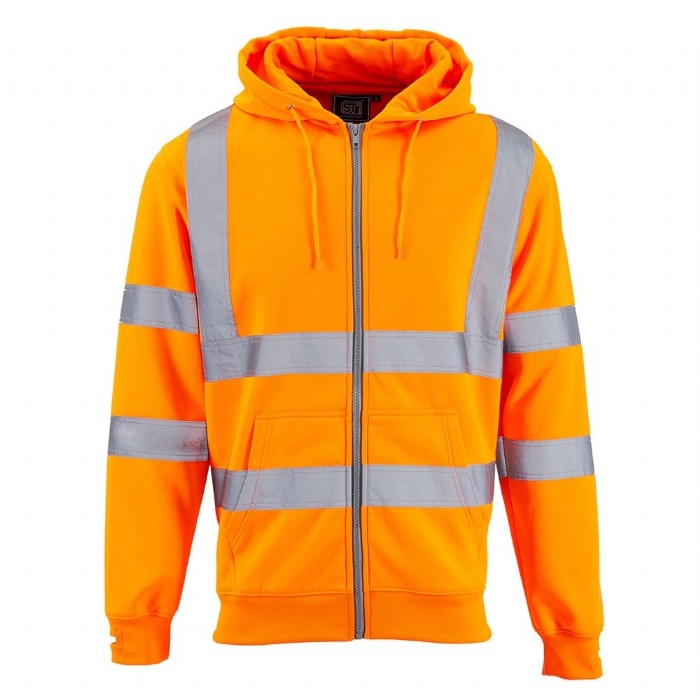 Hi Vis Orange Zipped Hooded Sweatshirt