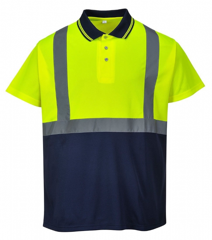 TWO-TONE HIVIS POLO SHIRT, YELLOW/NAVY