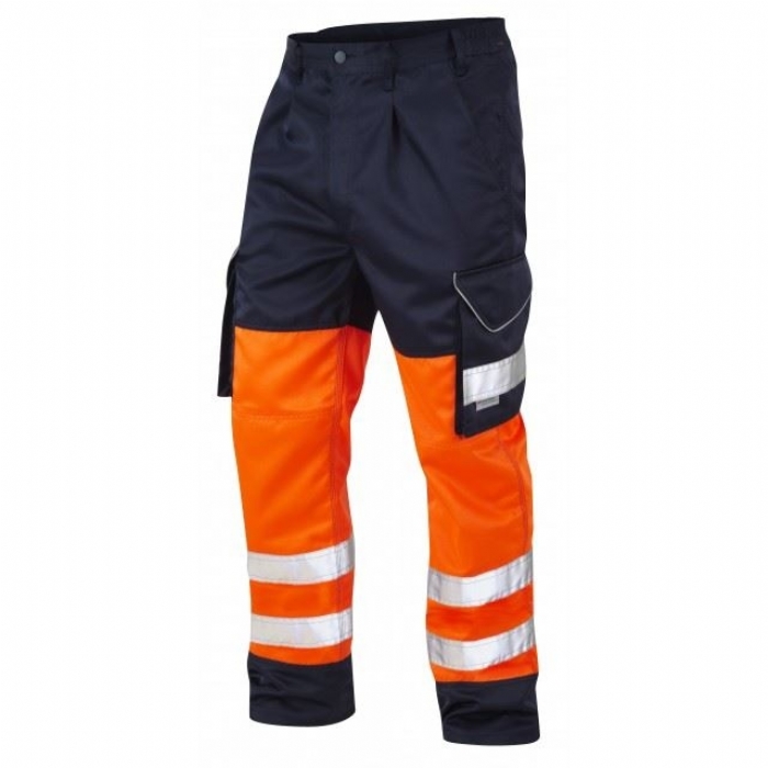 LEO BIDEFORD CARGO TROUSERS, ORANGE/NAVY