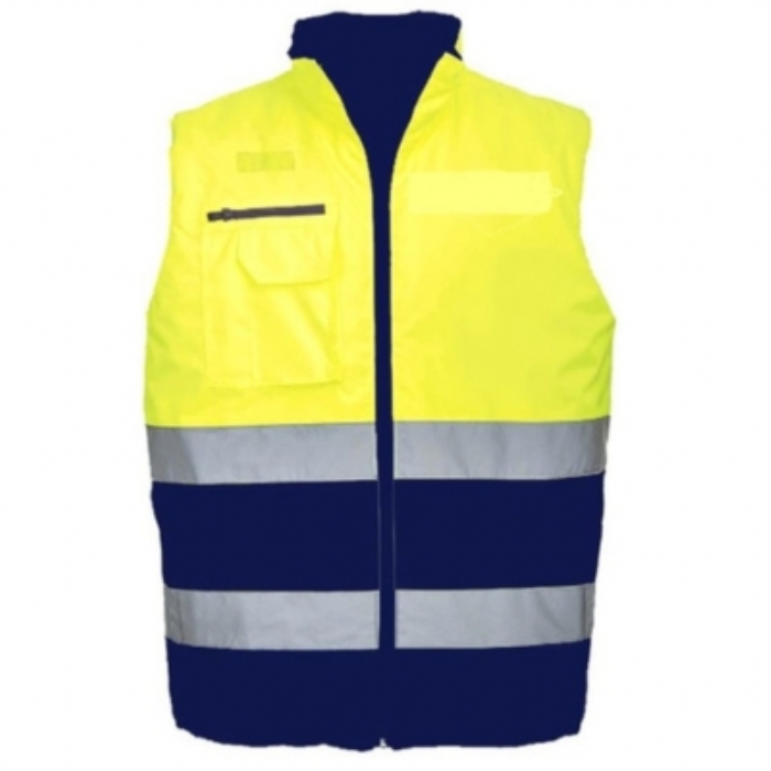BODYTECH TWO TONE HIVIZ BODYWARMER, YELLOW & NAVY