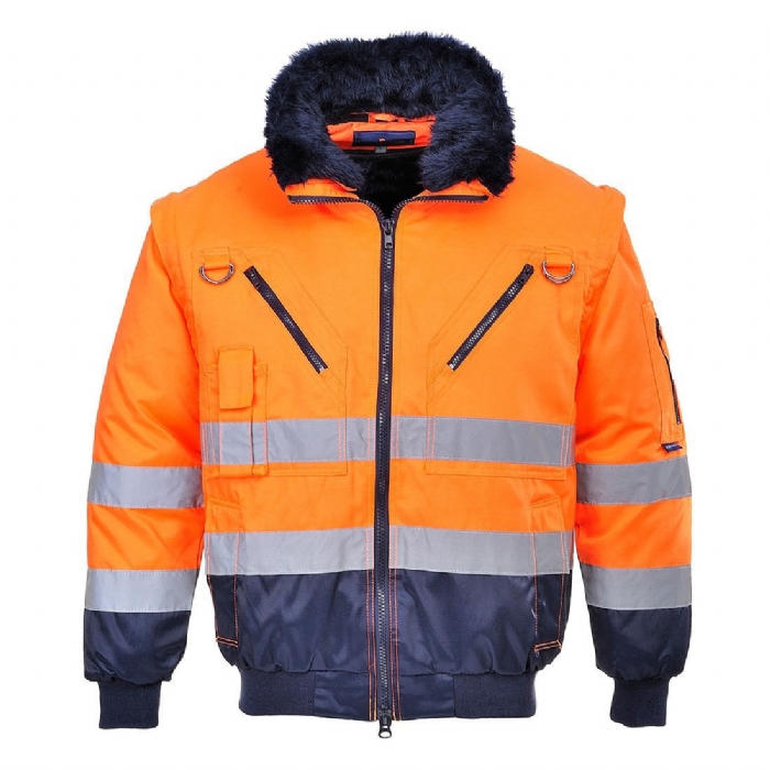 PORTWEST HI-VIS 3-IN-1 PILOT JACKET, ORANGE/NAVY