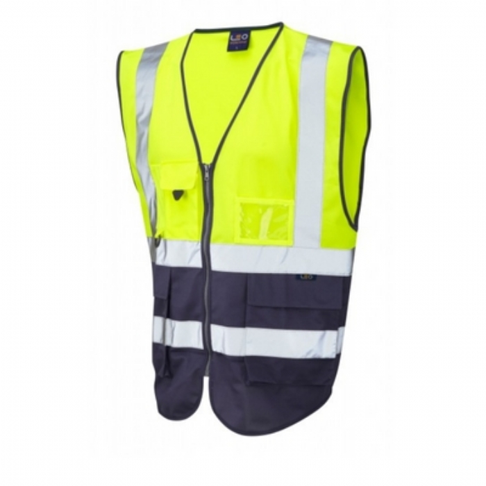 LYNTON HI-VIS SUPERIOR ZIP VEST, YELLOW/NAVY
