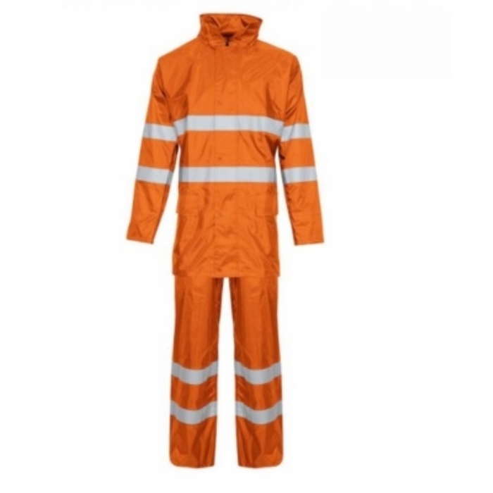 HI-VIS ORANGE, CONTRACTOR 2 PIECE POLYESTER/PVC RAINSUIT, JACKET & TROUSER SET