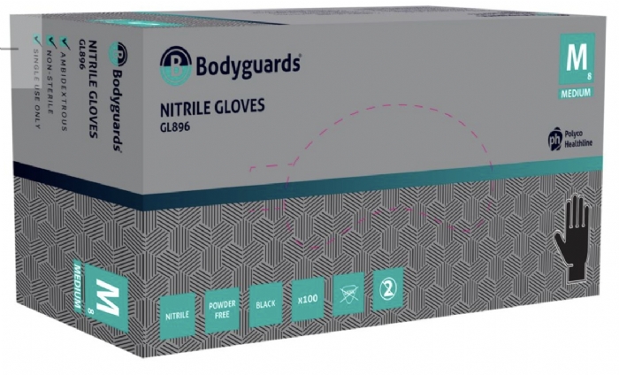 Polyco Healthline Bodyguards GL896 Black Nitrile Powder-Free Disposable Gloves – Latex Free Industrial PPE