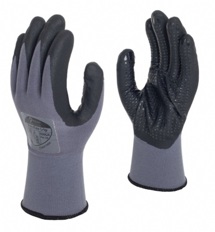 Polyco Polyflex Grip Nylon Glove with Foamed Nitrile Dotted Palm Coating