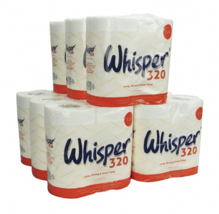 Whisper 320 2ply Toilet Rolls - Case of 36