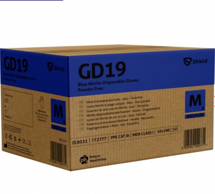 Polyco GD19 Blue Nitrile Powder Free Disposable Glove