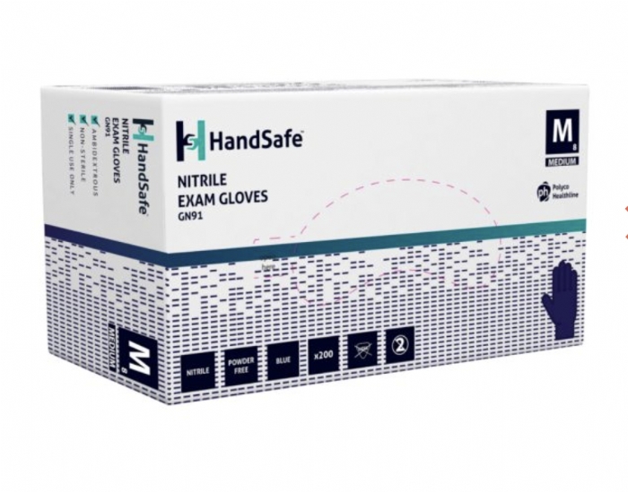 Polyco GN91 Blue Nitrile Powder Free Examination Glove