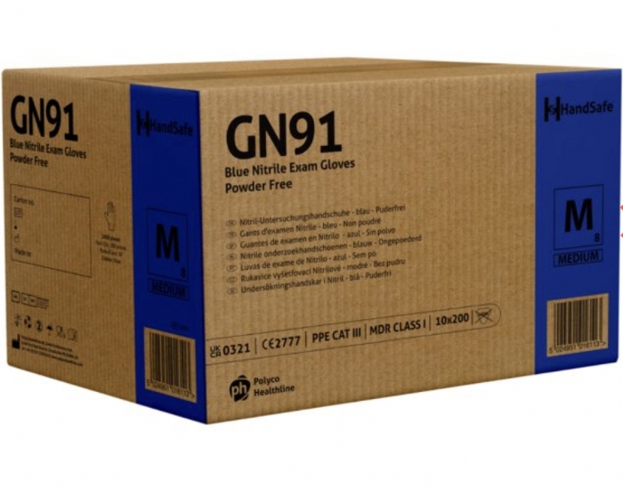 Polyco GN91 Blue Nitrile Powder Free Examination Glove