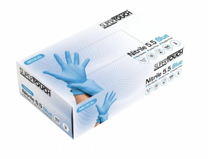 Supertouch 5.5 Powderfree Blue Nitrile Examination Gloves
