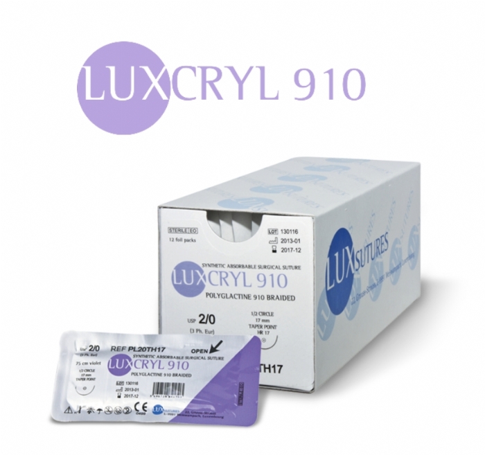 LUXCRYL 910 Polyglactin 910 Absorbable Braided Surgical Suture – USP 0 – 75 cm – Violet – HR 30 (30 mm) Reverse Cutting Needle (Box of 12)