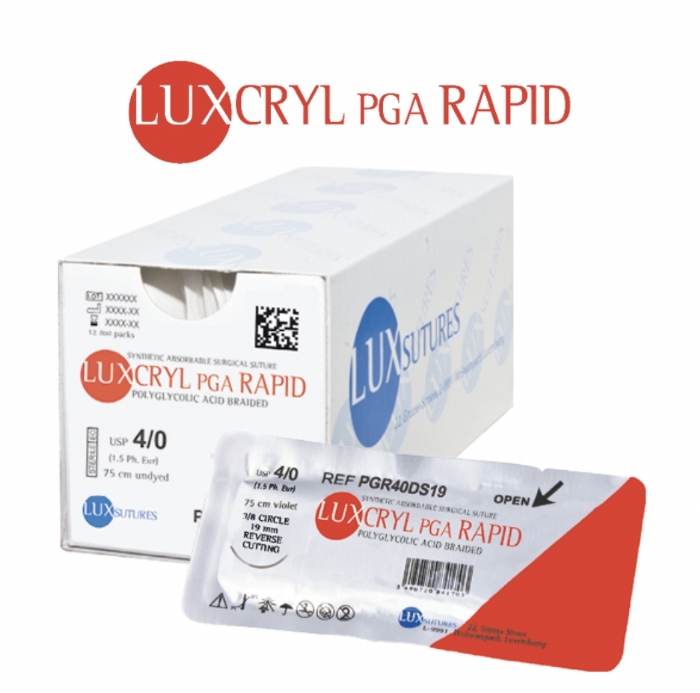 LUXCRYL PGA Rapid Absorbable Braided Surgical Suture – USP 2/0 – 75 cm – Undyed – HR 26 (26 mm) Reverse Cutting Needle (Box of 12)