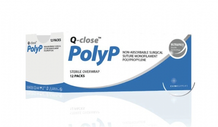 Q-close Poly P Non-Absorbable Monofilament Polypropylene Surgical Suture – USP 2/0 – 90 cm – Blue – 1/2 Circle Taper Point Double Armed 30 mm Needles (Box of 12)
