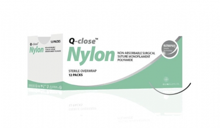 Q-close Nylon Non-Absorbable Monofilament Nylon Surgical Suture – USP 3/0 – 45 cm – Blue – 3/8 Circle Reverse Cutting Precision 19 mm Needle (Box of 12)