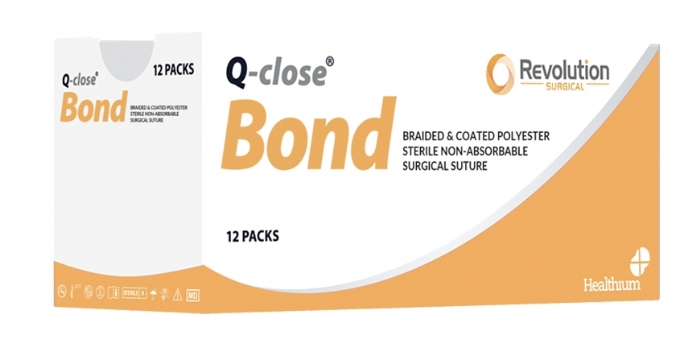 Q-close Bond Non-Absorbable Braided Polyester Surgical Suture – USP 2-0 – 90 cm – Green – 1/2 Circle Tapercut Double Armed 17 mm Needles (Box of 12)