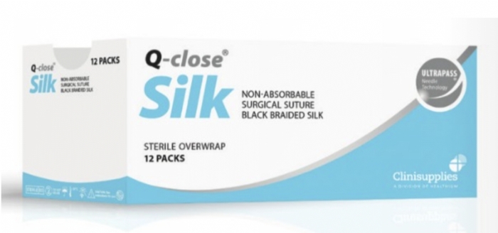 Q-close Silk Non-Absorbable Surgical Suture – USP 3-0 – 45 cm – Black – 3/8 Circle Reverse Cutting Precision 26 mm Needle (Box of 12)