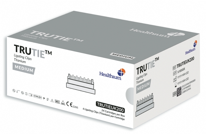 TRUTIE Medium Titanium Ligating Clips – White – 10.3 mm – 24 Cartridges (6 Clips per Cartridge)