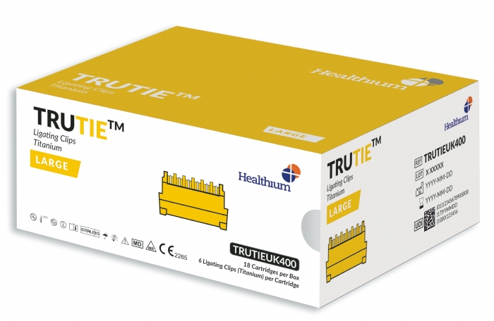 TRUTIE Large Titanium Ligating Clips – Yellow – 24.3 mm – 18 Cartridges (6 Clips per Cartridge)
