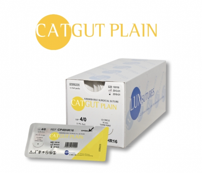 LuxSutures Catgut Plain Absorbable Surgical Suture – USP 2/0 – 75 cm – Beige – HR 37 (37 mm) Round-Bodied Taper Needle (Box of 12)
